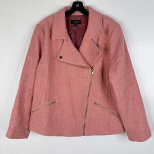 Talbots Moto Tweed Jacket 16W Pink Cotton Asymmetrical Zip Lined Plus